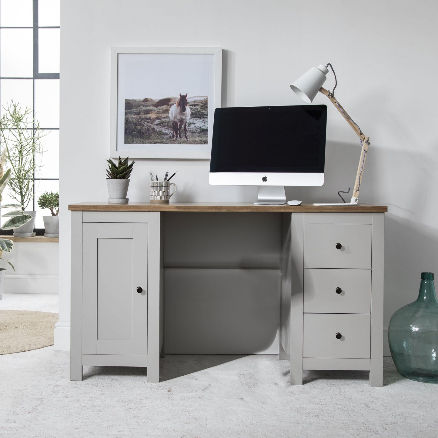Bampton 3 Drawer Desk - Stone Grey