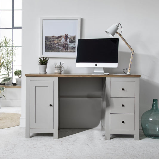 Bampton 3 Drawer Desk - Stone Grey