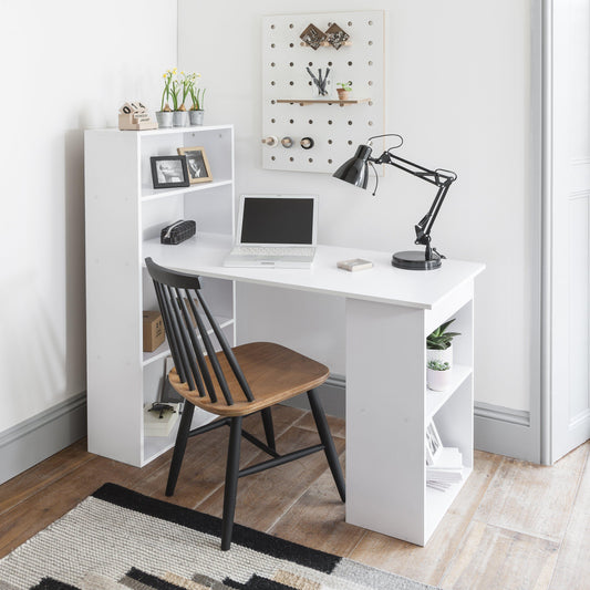 Essie Desk with Shelves - White