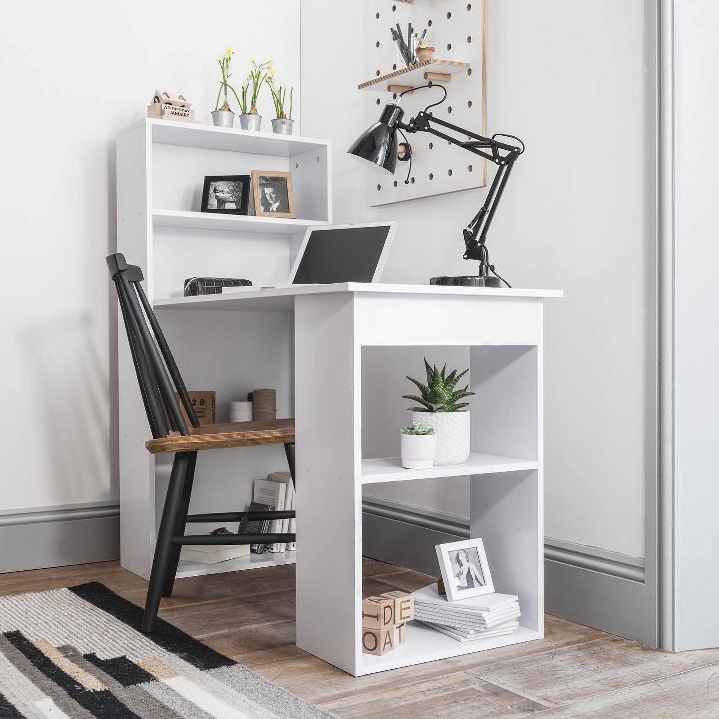 Essie Desk with Shelves - White