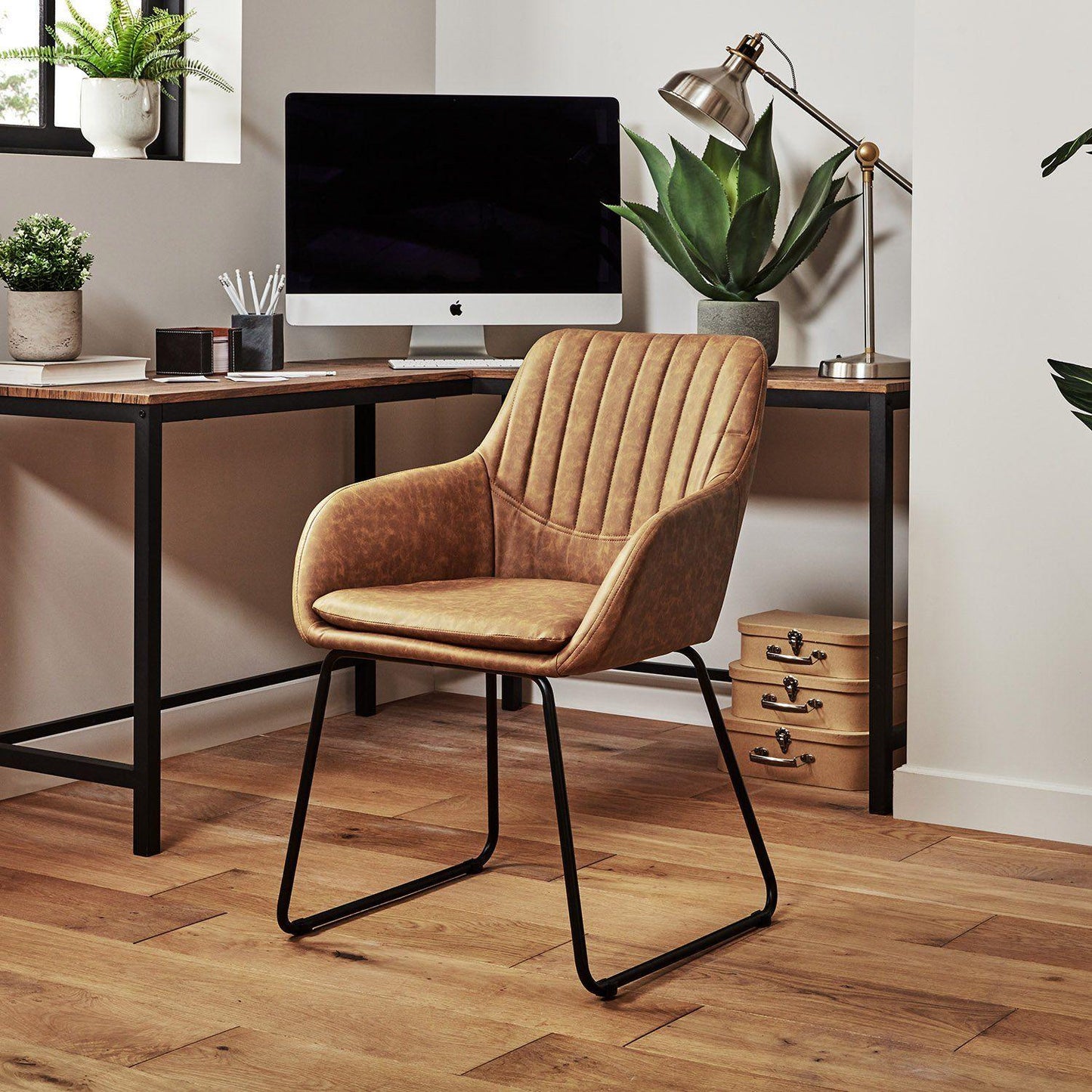 Sheffield Corner Desk - Black/Natural & Sheffield Chair - Brown