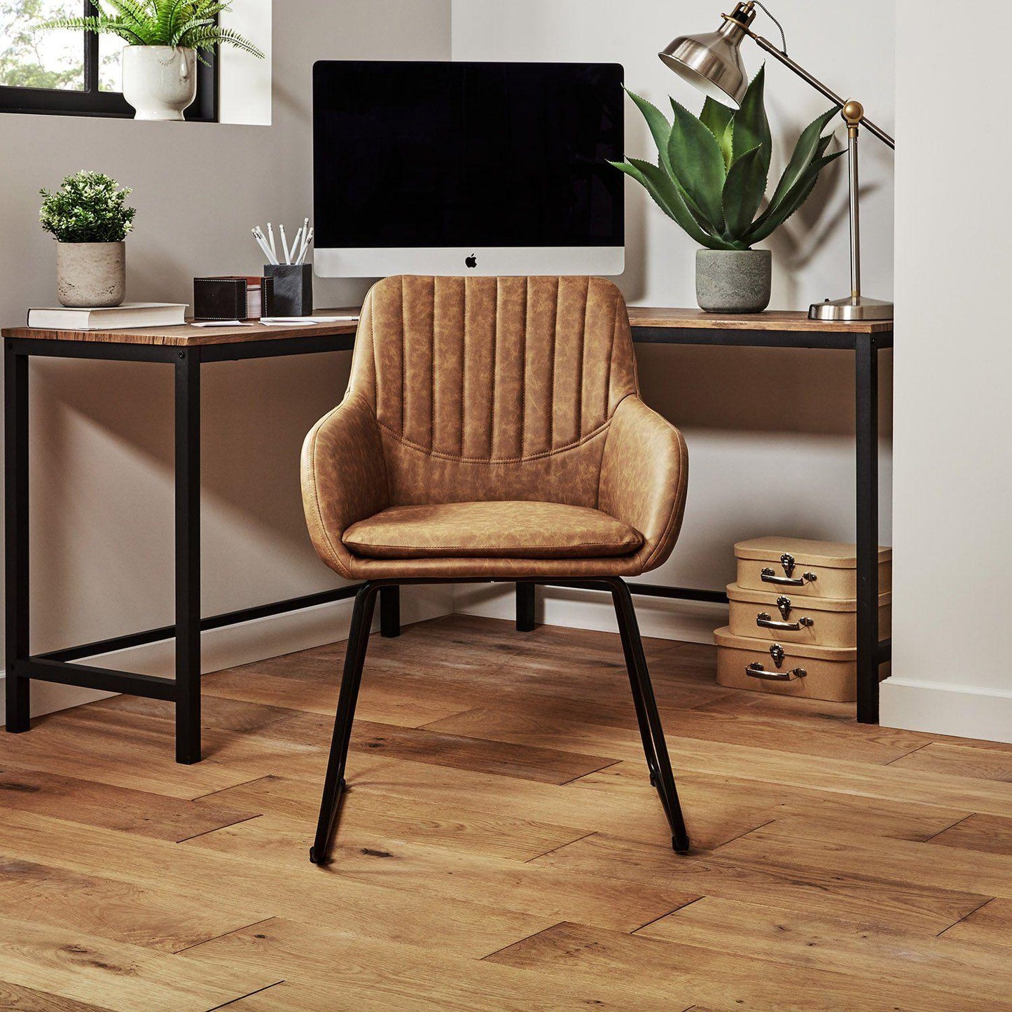 Sheffield Corner Desk - Black/Natural & Sheffield Chair - Brown