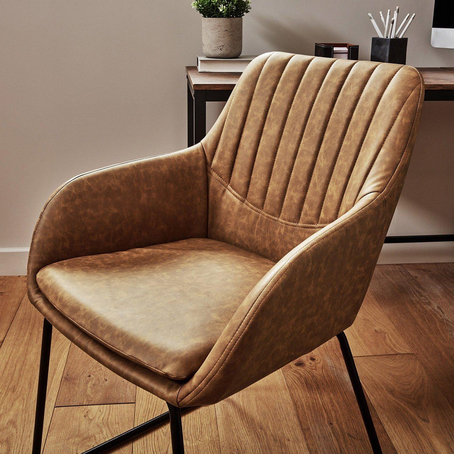 Sheffield Corner Desk - Black/Natural & Sheffield Chair - Brown